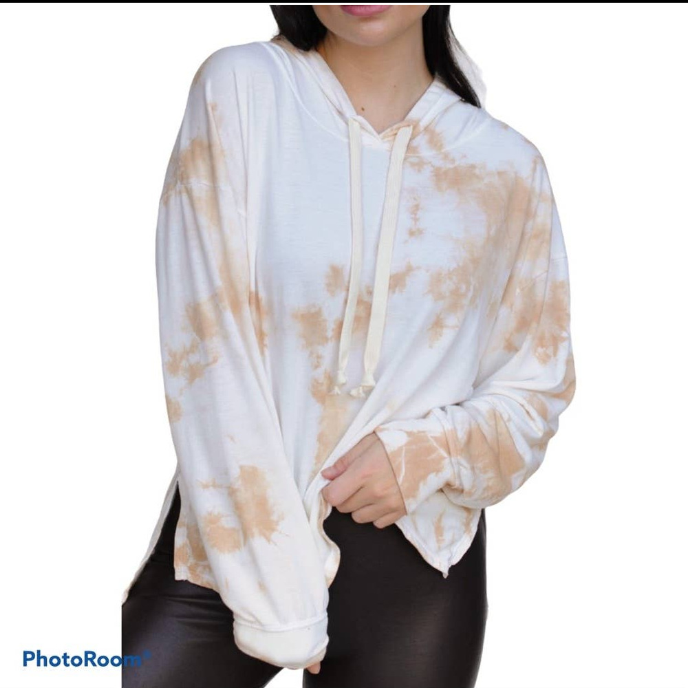 FOUND Dreamer High/Low Hoodie Rose Taupe Tie Dye MSRP $108  Size Medium